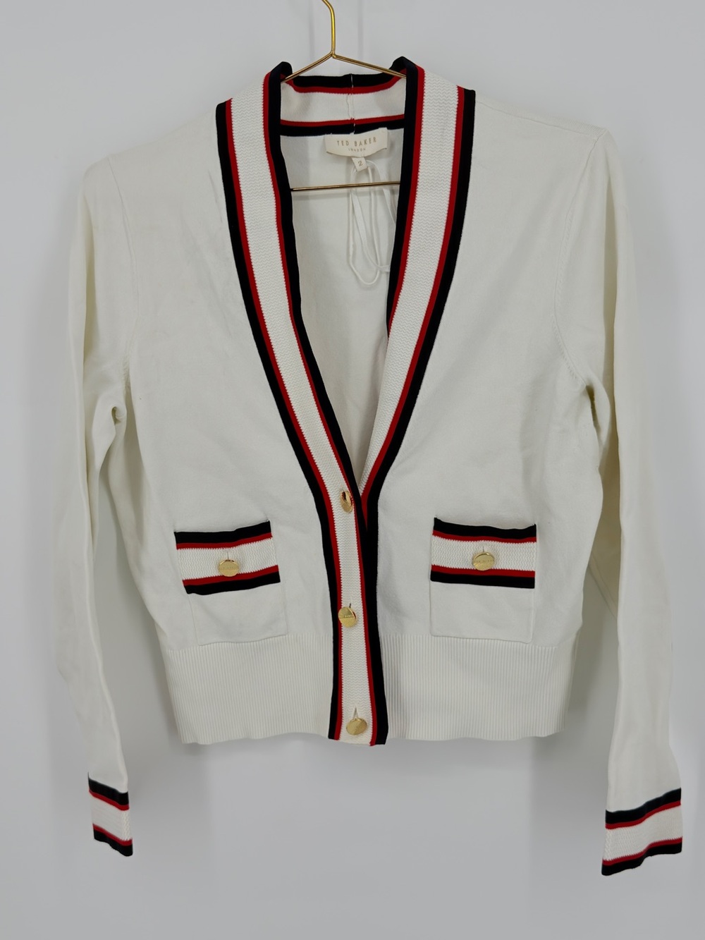 Ted Baker London Stripe Trim Button Cardigan Sweater Size 2